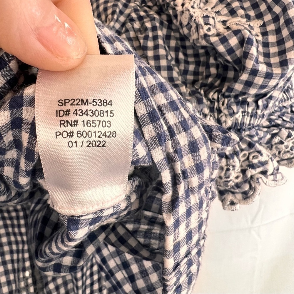 Broadway 38 Gingham Floral Embroidered Eyelet Crop Blouse Ruffle Sleeve Womens S - Picture 9 of 10